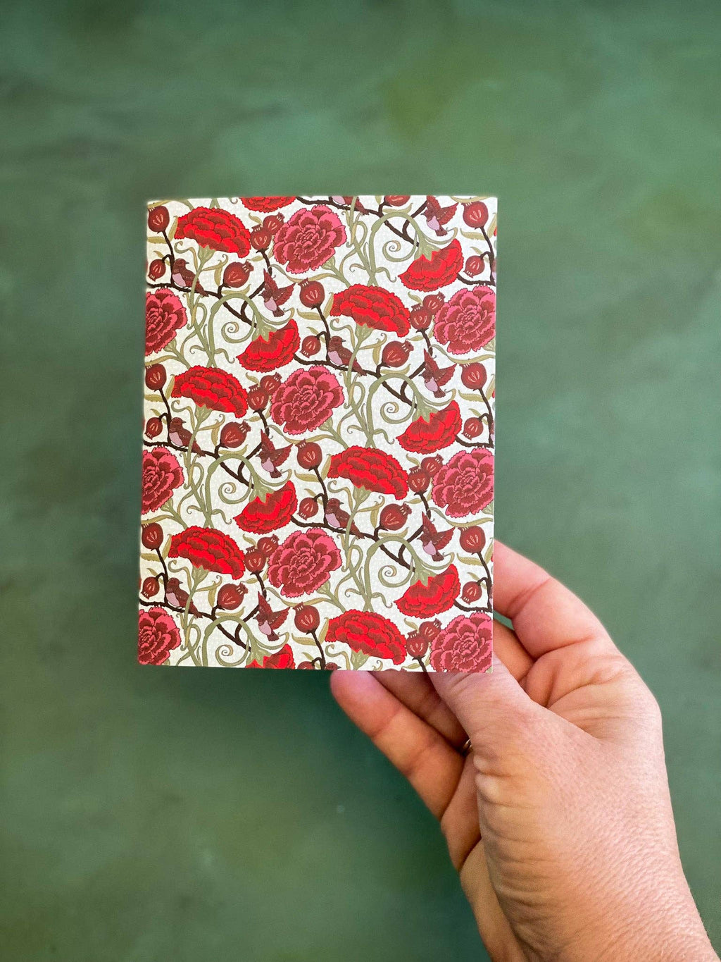 re:mused studio - Carnation Pomegranate (red) A2 Greeting Card: