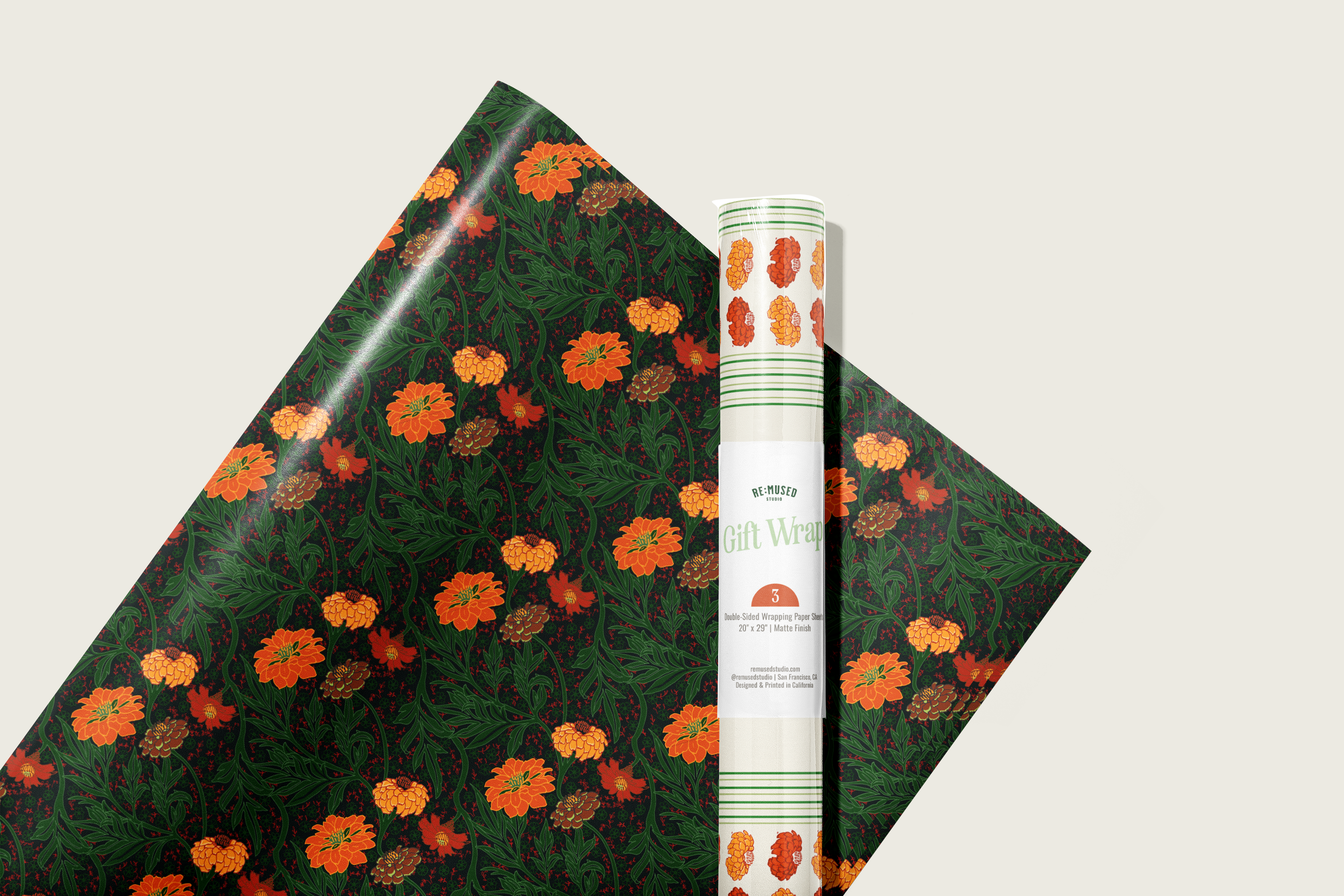 re:mused studio - Zinnia Gift Wrap Sheet – Double Sided: Single Sheets