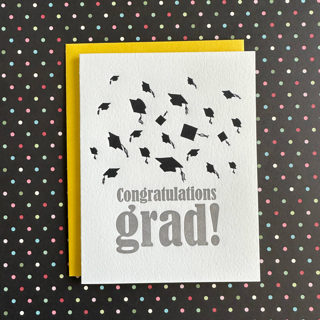 Lucky Bee Press - Graduation Hats - letterpress card