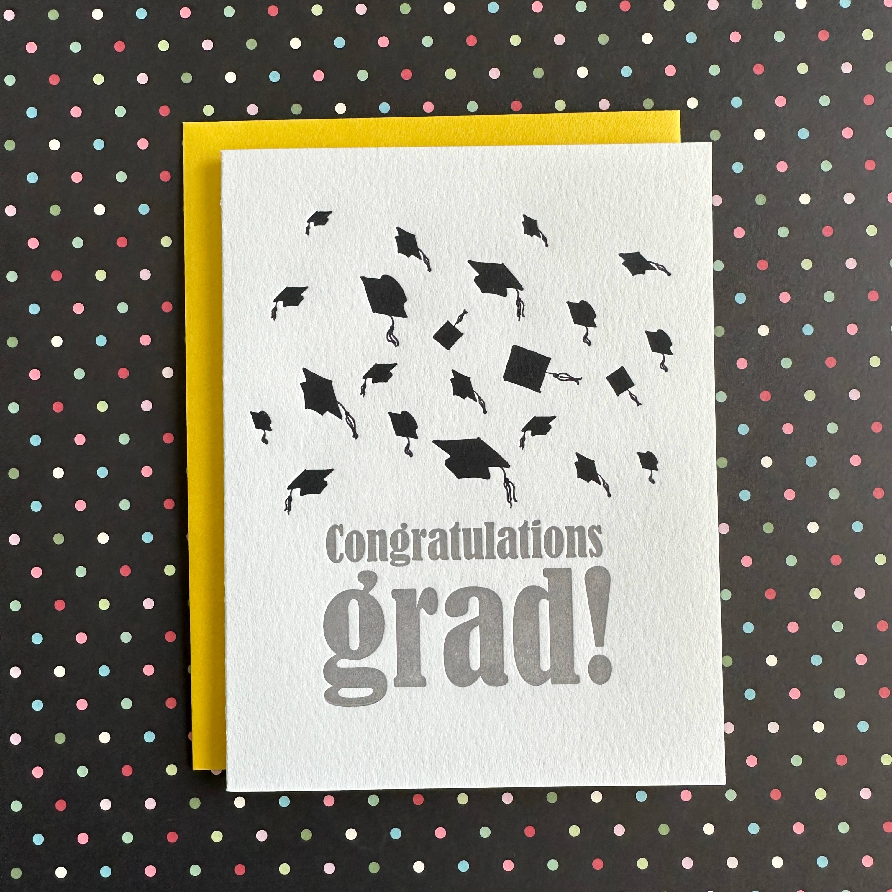 Lucky Bee Press - Graduation Hats - letterpress card