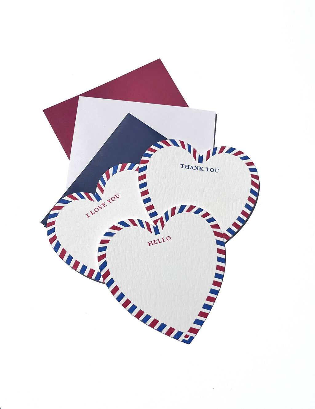 LA PAPER LOVER - Hello -Thank You -I love you Letterpress heart shaped card