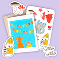 Egg Press Manufacturing - Card & Sticker Sheet Set - Cat & Dog Bday