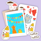 Egg Press Manufacturing - Card & Sticker Sheet Set - Cat & Dog Bday