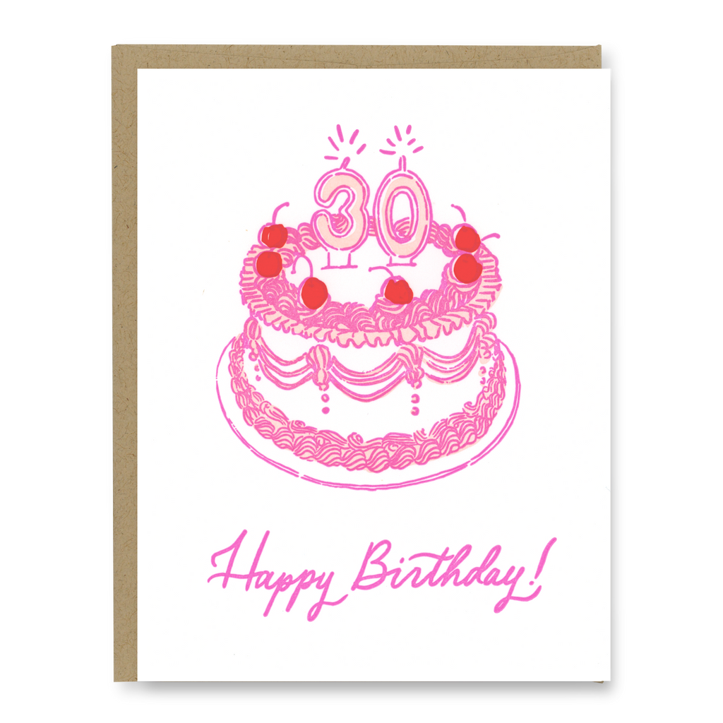 Kindred Letterpress - 30th Birthday Cake Card