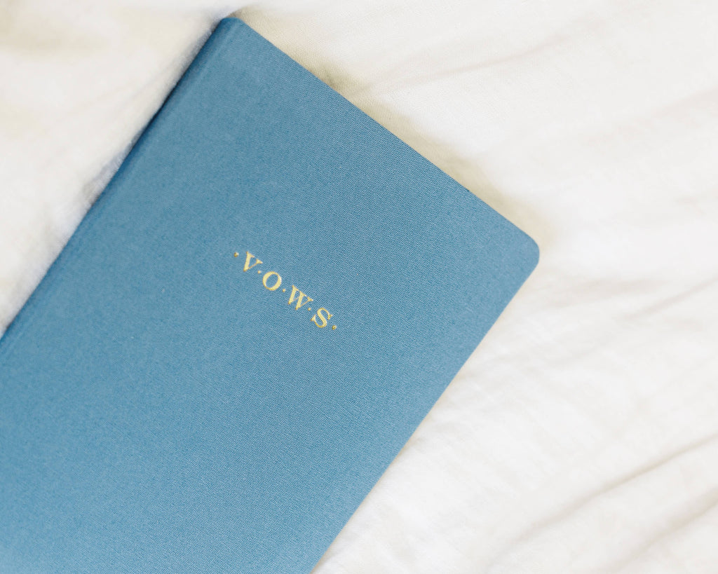 Studio Portmanteau - Wedding Vows Foil Embossed Linen Notebook | Pastel Tones: Sage green