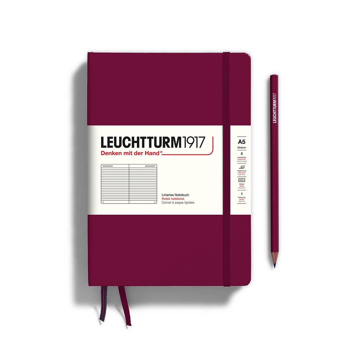 LEUCHTTURM1917 - Notebooks - Medium (A5): Port red / Hardcover / Ruled