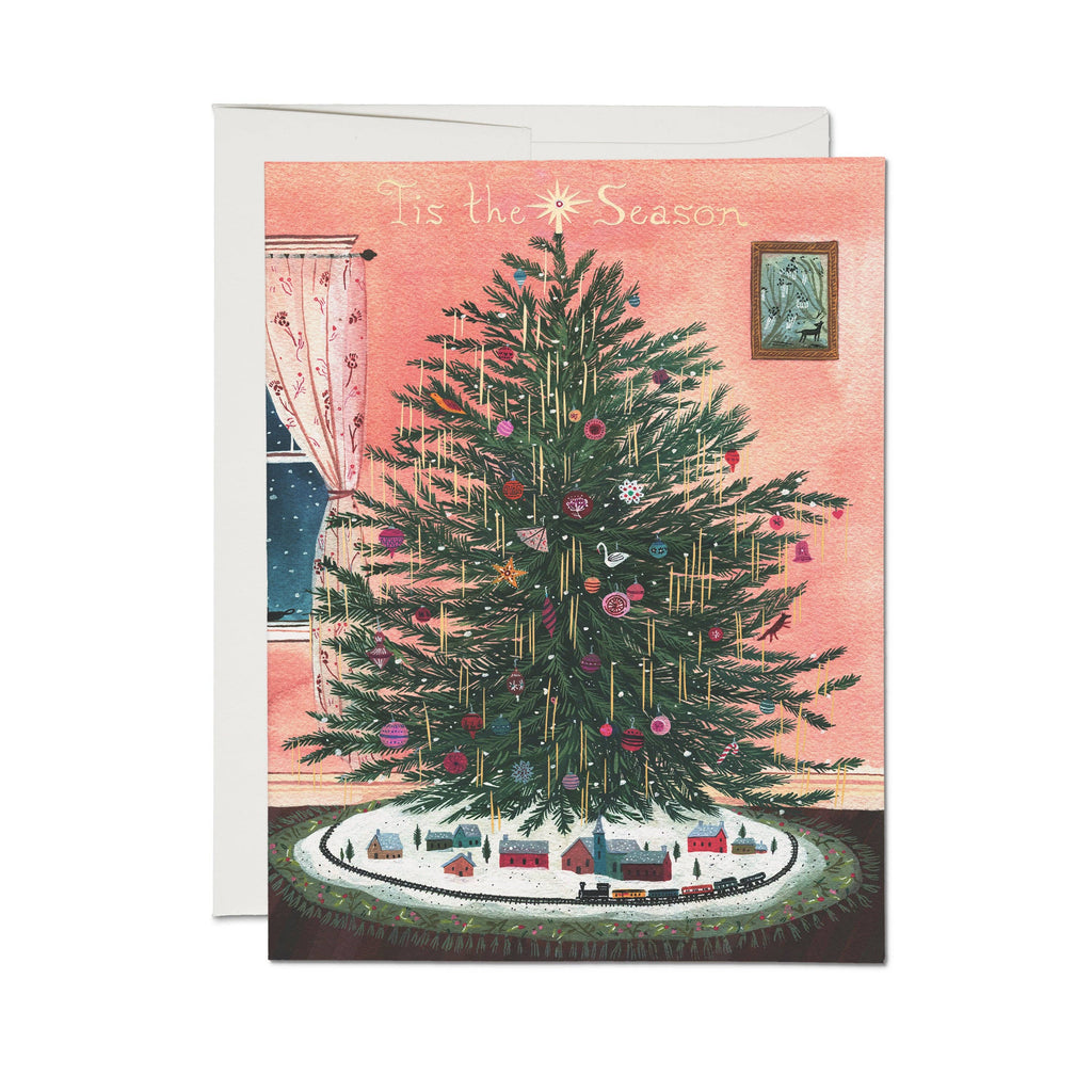 Red Cap Cards - Tinsel Tree holiday greeting card