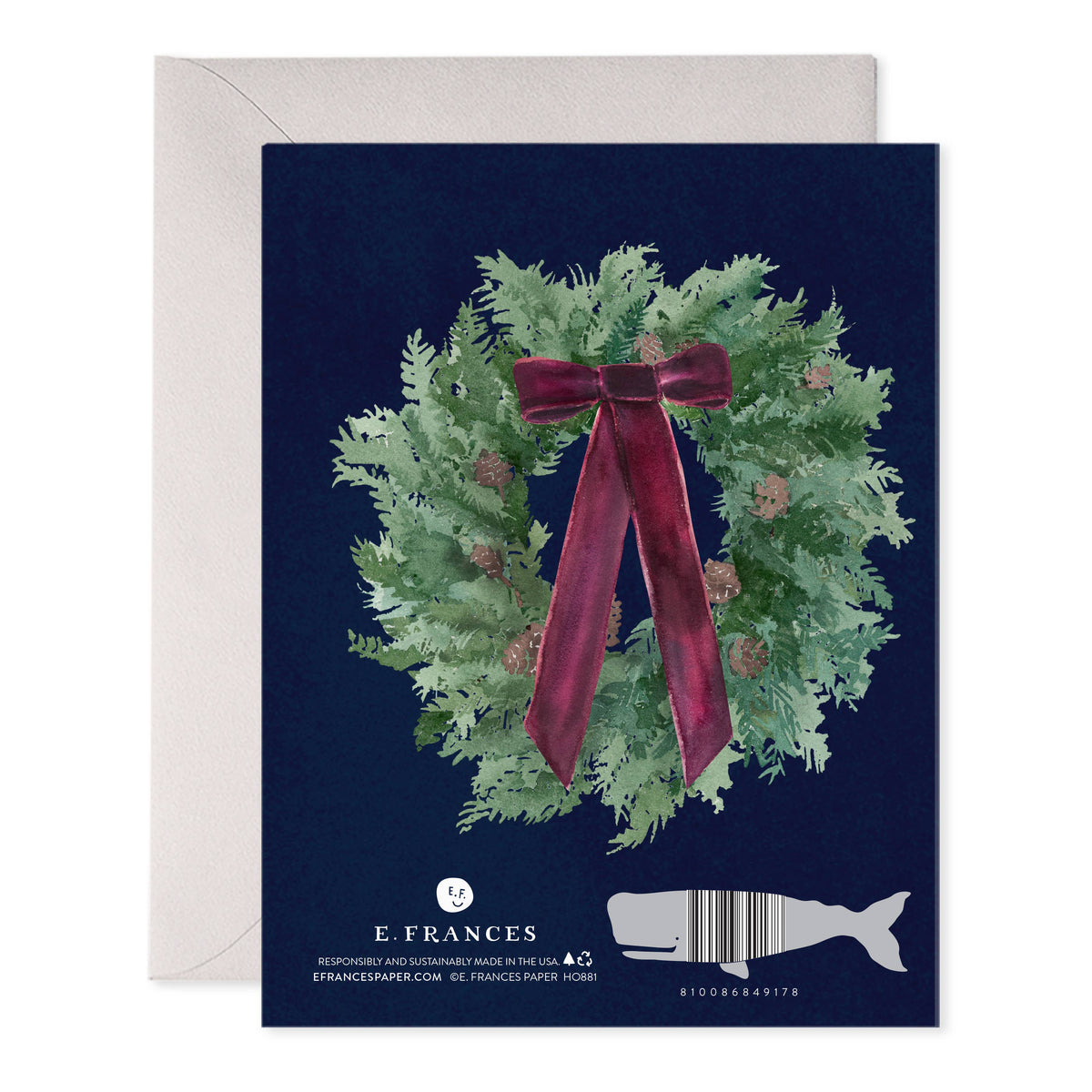 E. Frances Paper - Velvet Bow Wreath Boxed Set of 6 Christmas Greeting Cards