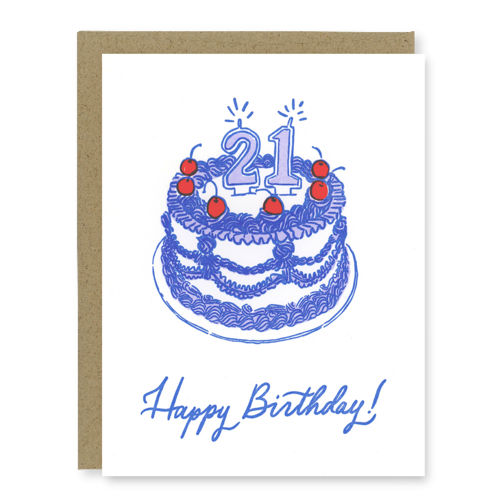Kindred Letterpress - 21st Birthday Cake Card