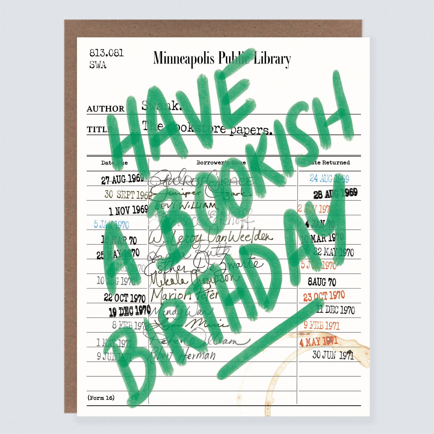 Morgan Swank Studio - Library Card Bookish Birthday Card