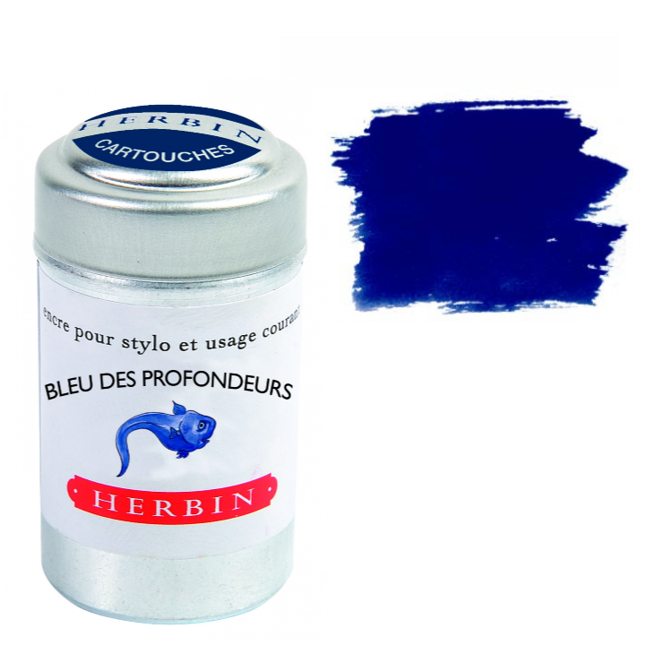 Herbin Fountain Pen Ink Cartridges - Tin of 6: Bleu des Profondeurs (Deep Sea Blue)