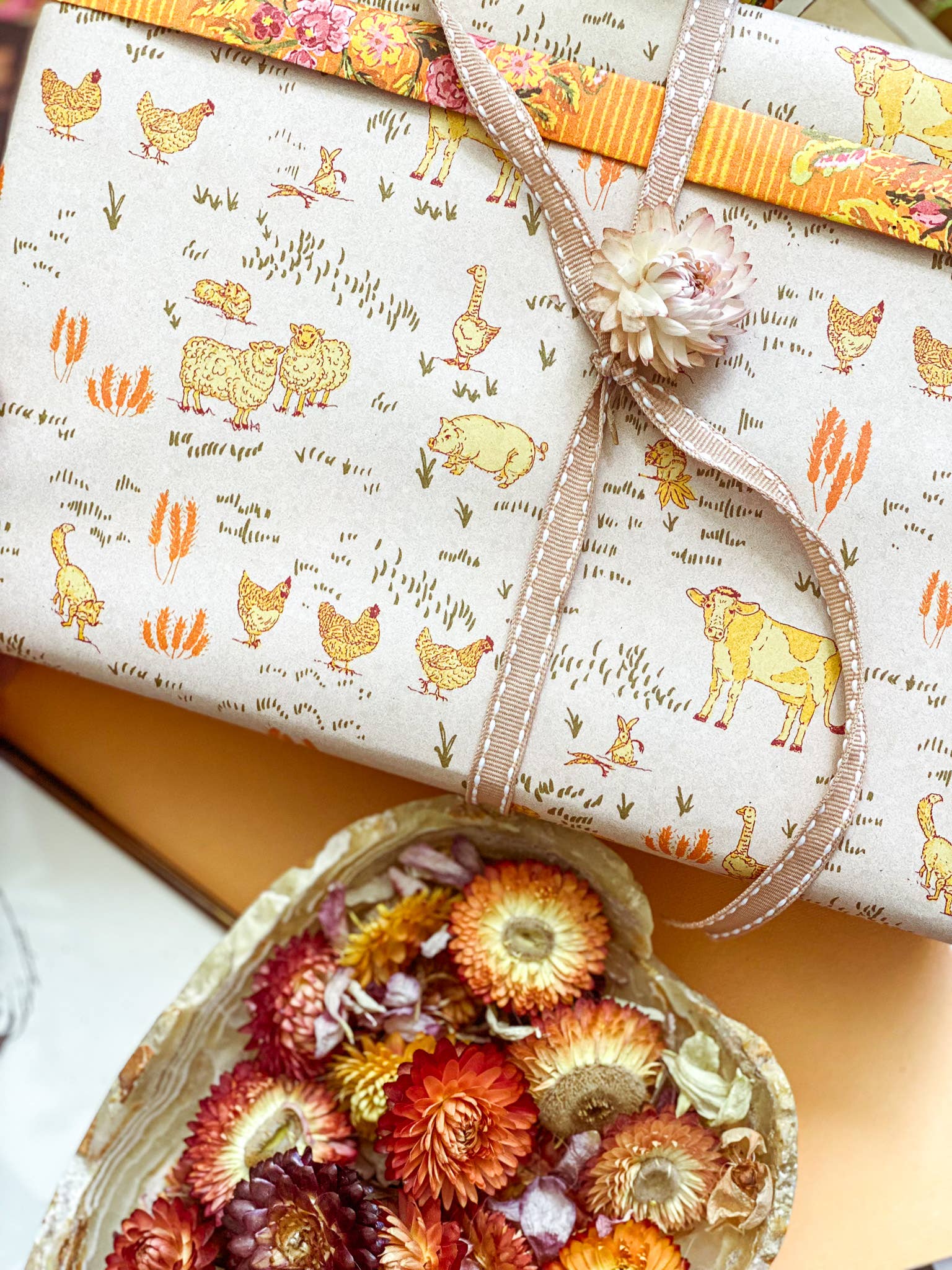 re:mused studio - Barnyard Blooms Gift Wrap Sheet - Double Sided