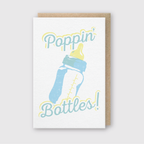 Pike Street Press - Letterpress Baby Greeting Card – Poppin Bottles: 3 3/8" X 5 3/8"