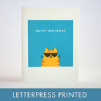 Egg Press Manufacturing - Cool Cat Birthday Letterpress Greeting Card