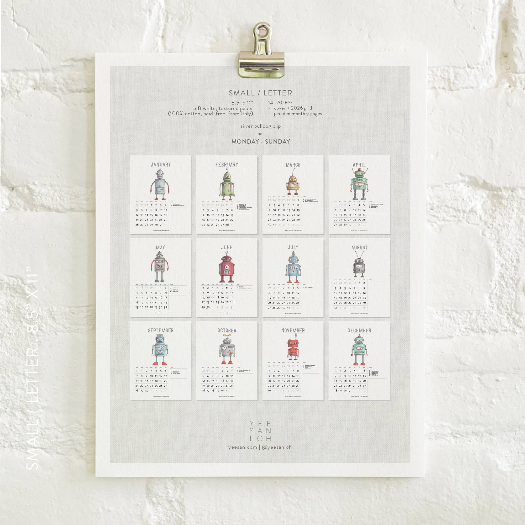 Yeesan Loh - 2026 Calendars: Robots: MON-SUN / Standard/Classic
