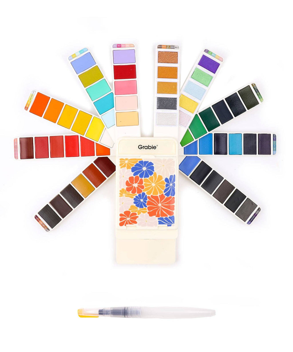 Grabie - Foldable Watercolor Set Of 56 With Water Brush Pen