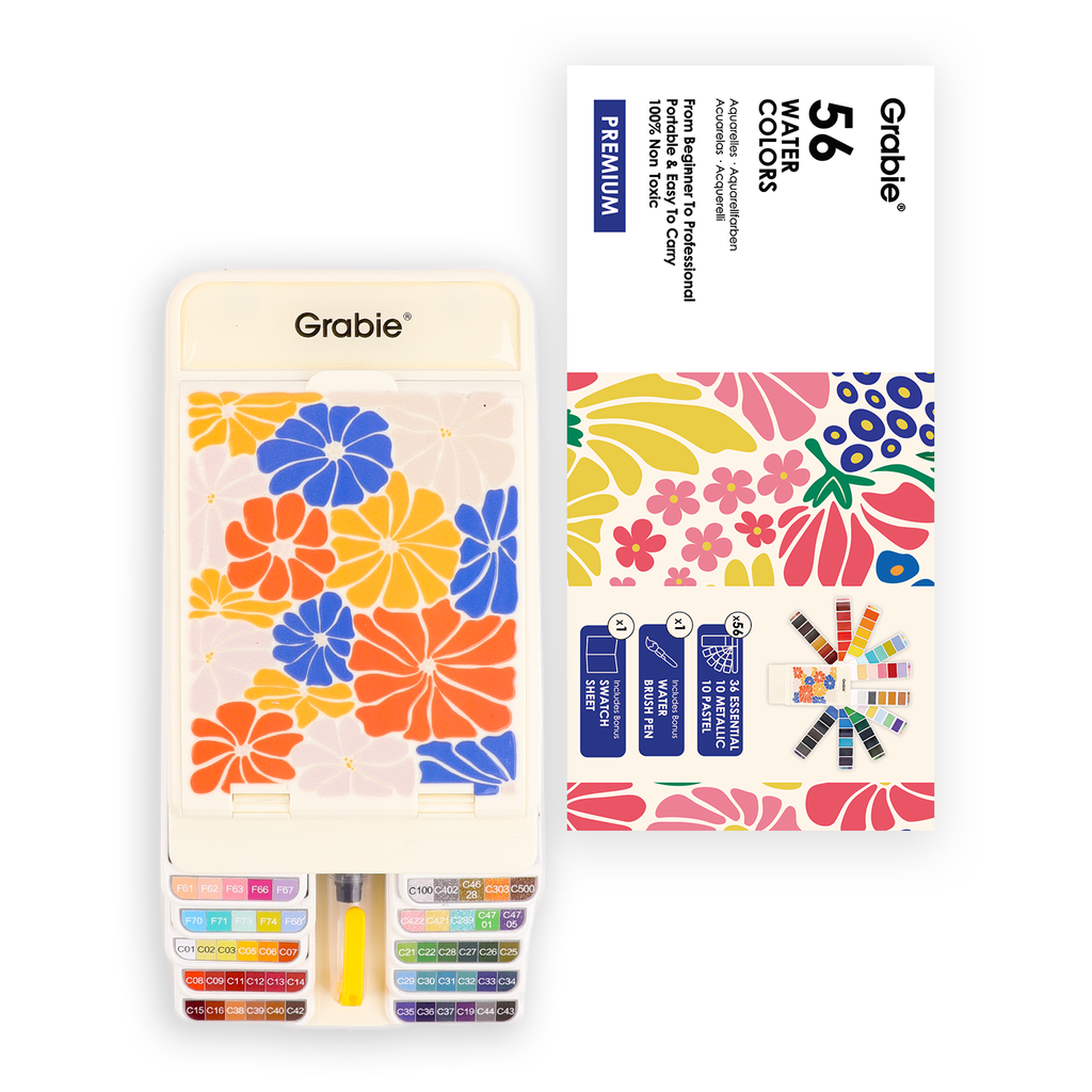 Grabie - Foldable Watercolor Set Of 56 With Water Brush Pen