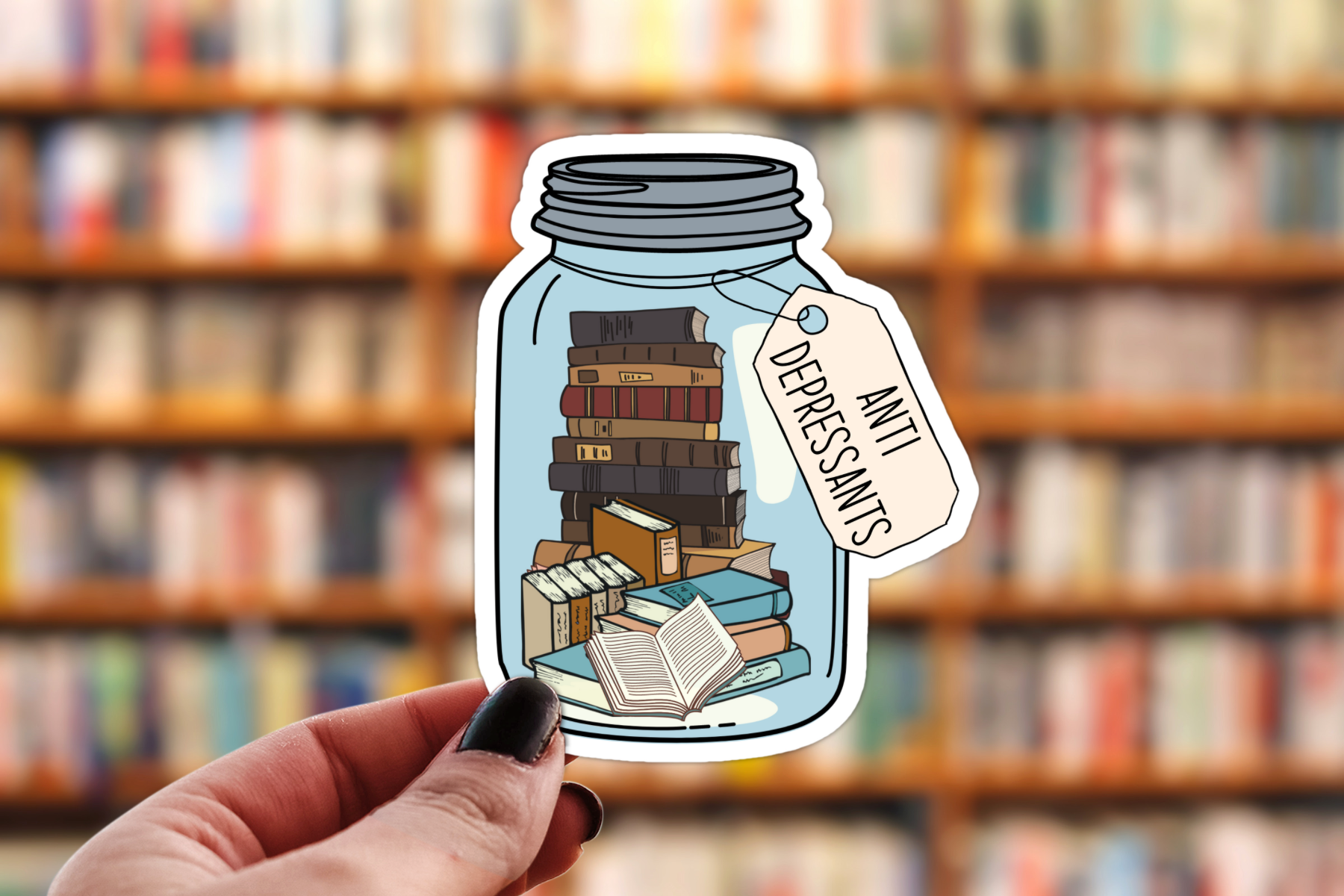 Pretty Toxic Stickers - Bookish Sticker - Jar of Books, Antidepressants: 4”