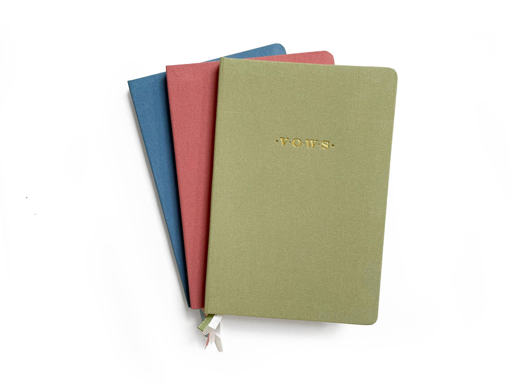 Studio Portmanteau - Wedding Vows Foil Embossed Linen Notebook | Pastel Tones: Sage green