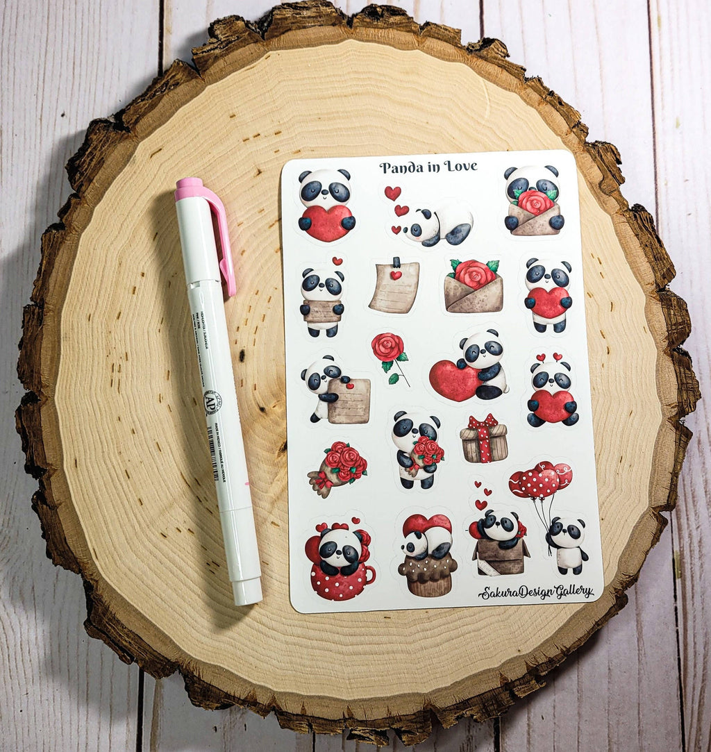 Sakura Design Gallery - Panda in Love Sticker Sheet – Valentine's Day Stickers