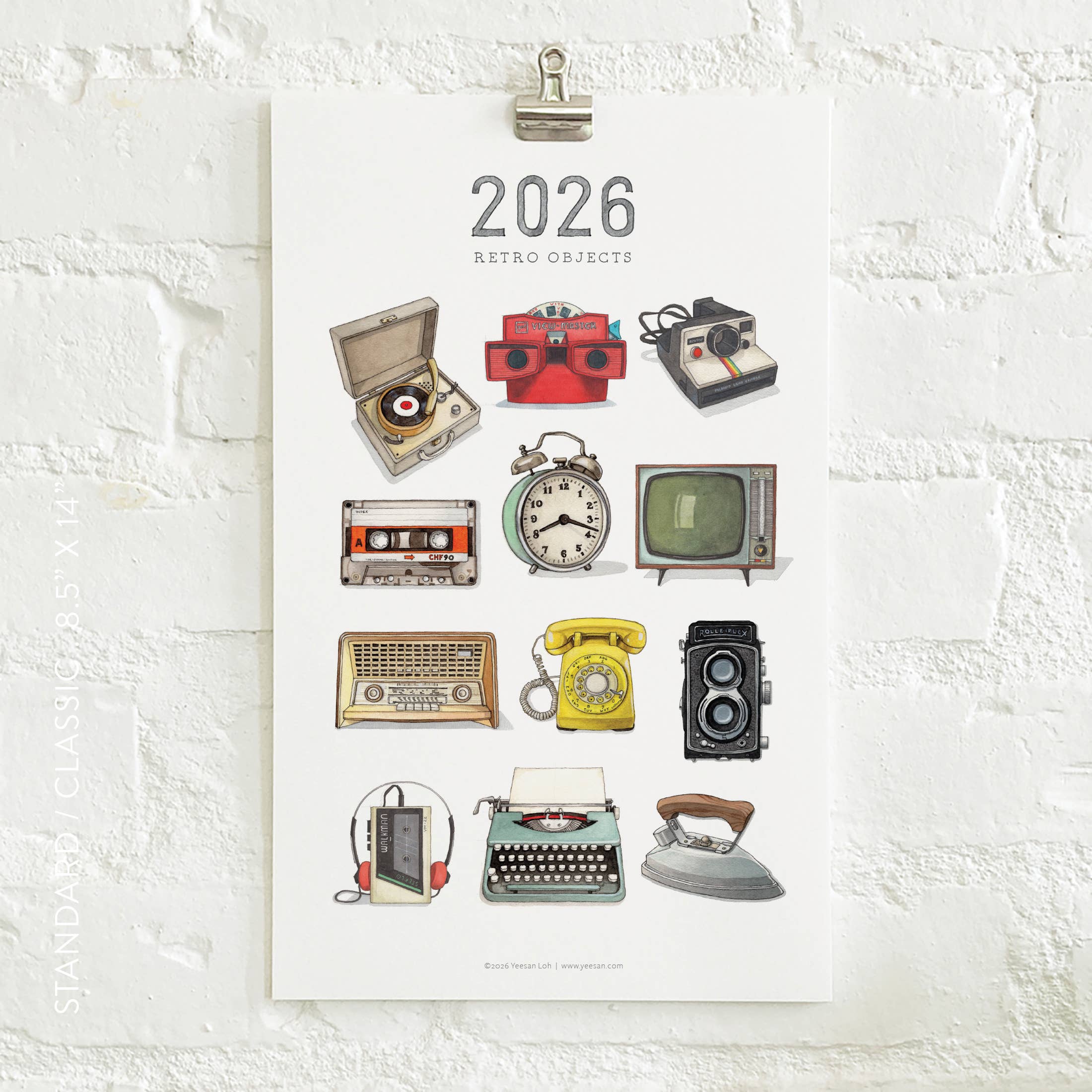 Yeesan Loh - 2026 Calendars: Retro Objects: MON-SUN / Standard/Classic