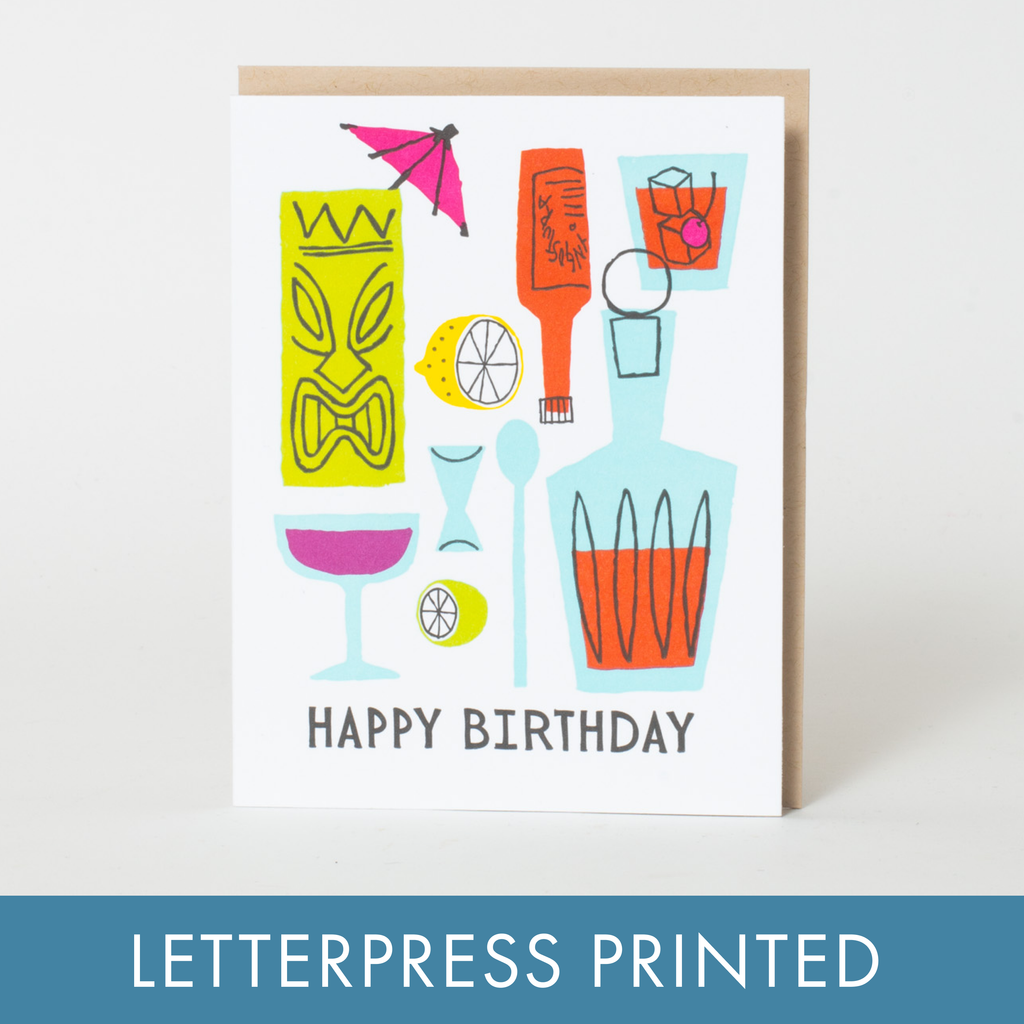 Egg Press Manufacturing - Tiki Drinks Birthday Letterpress Greeting Card