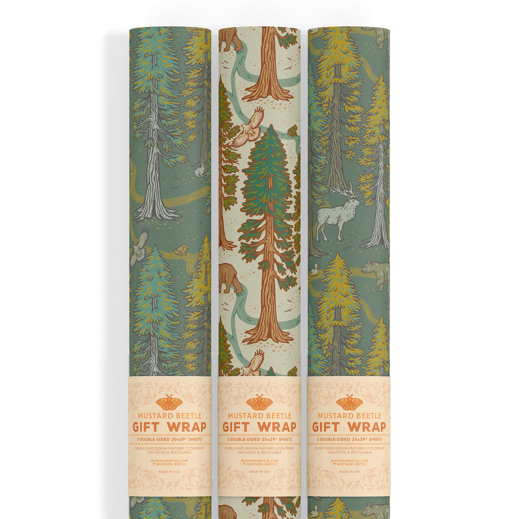 Mustard Beetle - Recyclable Gift Wrap / Wrapping Paper: Redwoods: Flat/Not Rolled