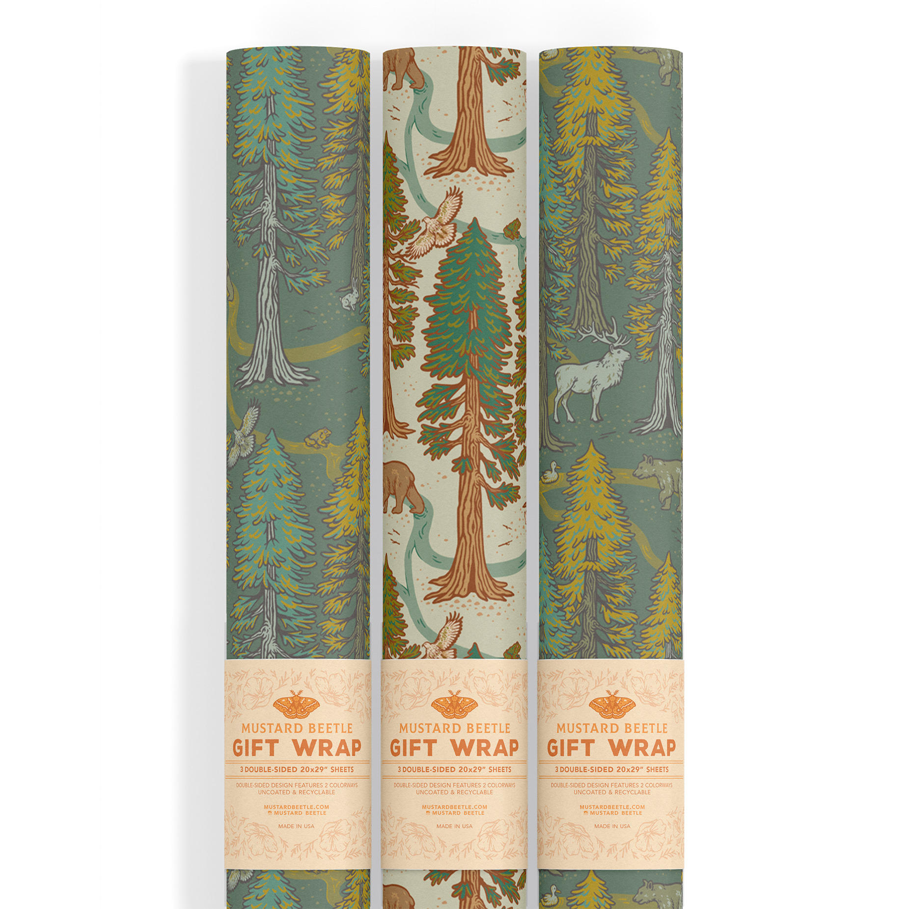 Mustard Beetle - Recyclable Gift Wrap / Wrapping Paper: Redwoods: Flat/Not Rolled