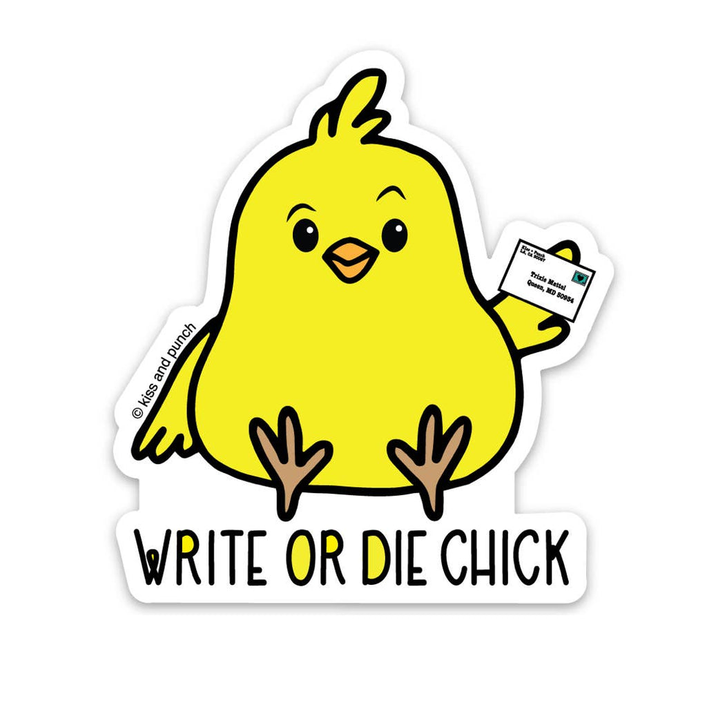 Kiss and Punch - 3 Inch Cute Punny Write or Die Chick Vinyl Sticker