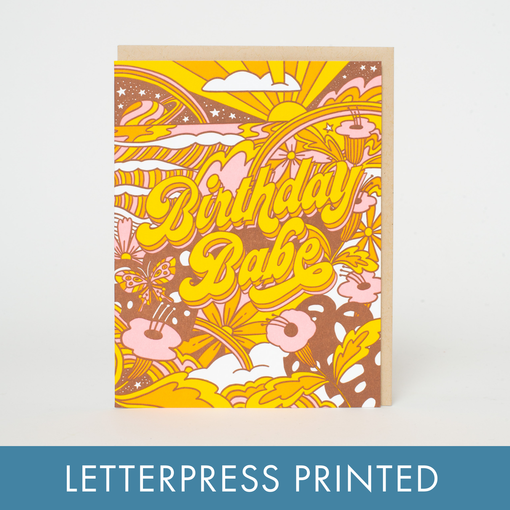 Egg Press Manufacturing - Birthday Babe Psychedelic Letterpress Greeting Card