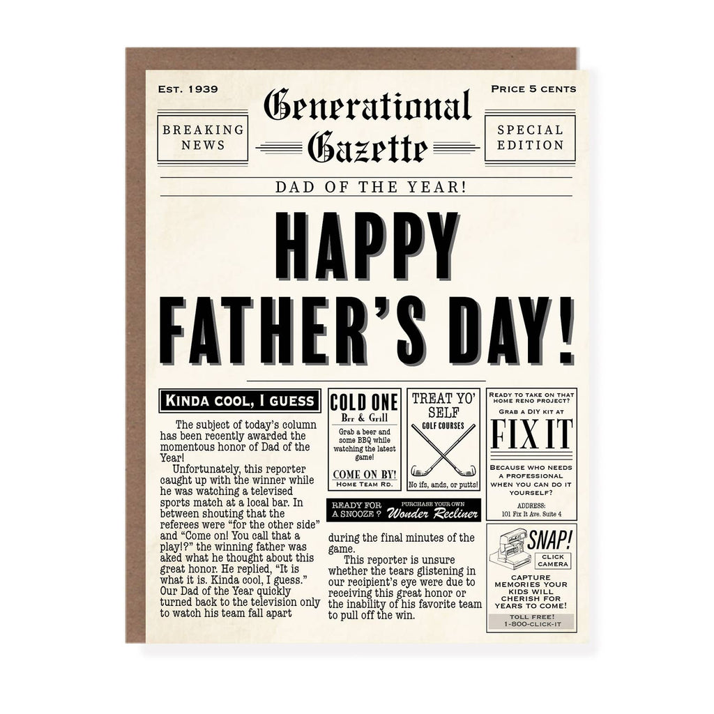 Morgan Swank Studio - Vintage Newspaper Punny Father's Day Card