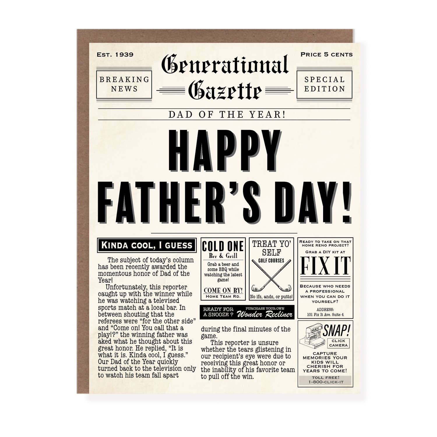 Morgan Swank Studio - Vintage Newspaper Punny Father's Day Card