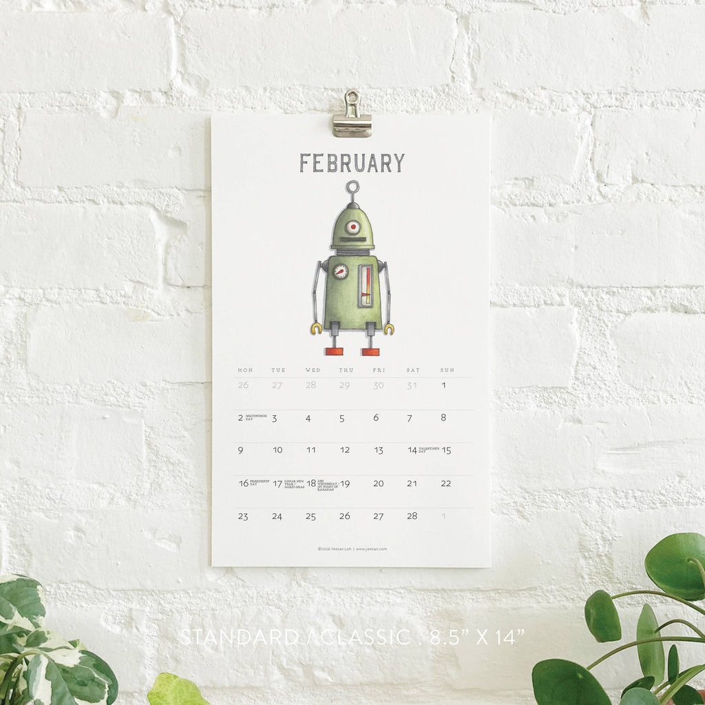 Yeesan Loh - 2026 Calendars: Robots: MON-SUN / Standard/Classic