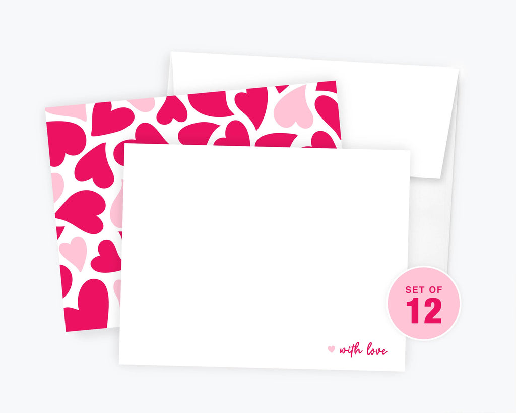 Kreate Paper Co. - Hearts Flat Note Cards, Double Sided, Love Notecards, Notes