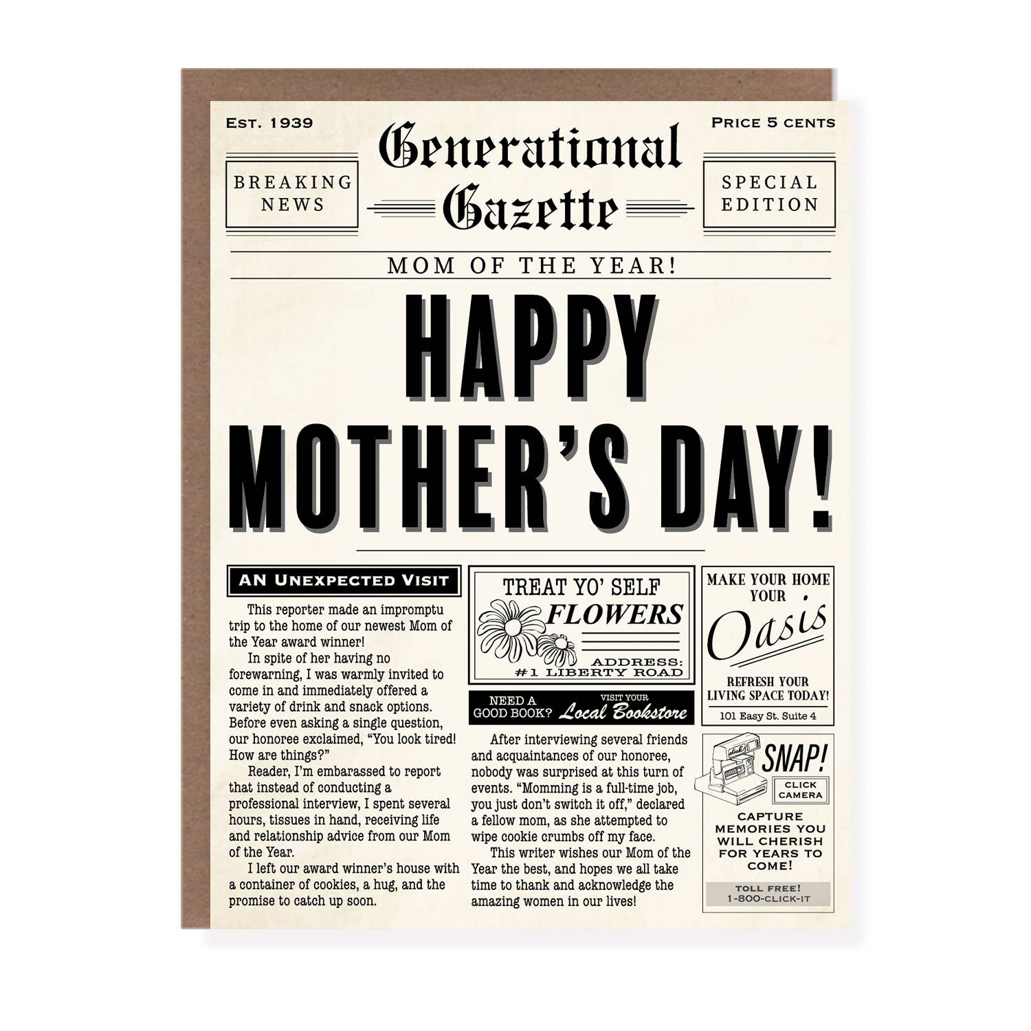 Morgan Swank Studio - Vintage Newspaper Punny Mother's Day Card