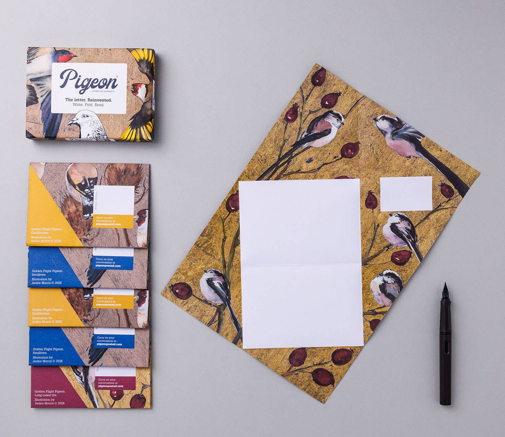 pigeonposted - Golden Flight Pigeon, Folding Letter Set – pack of 6