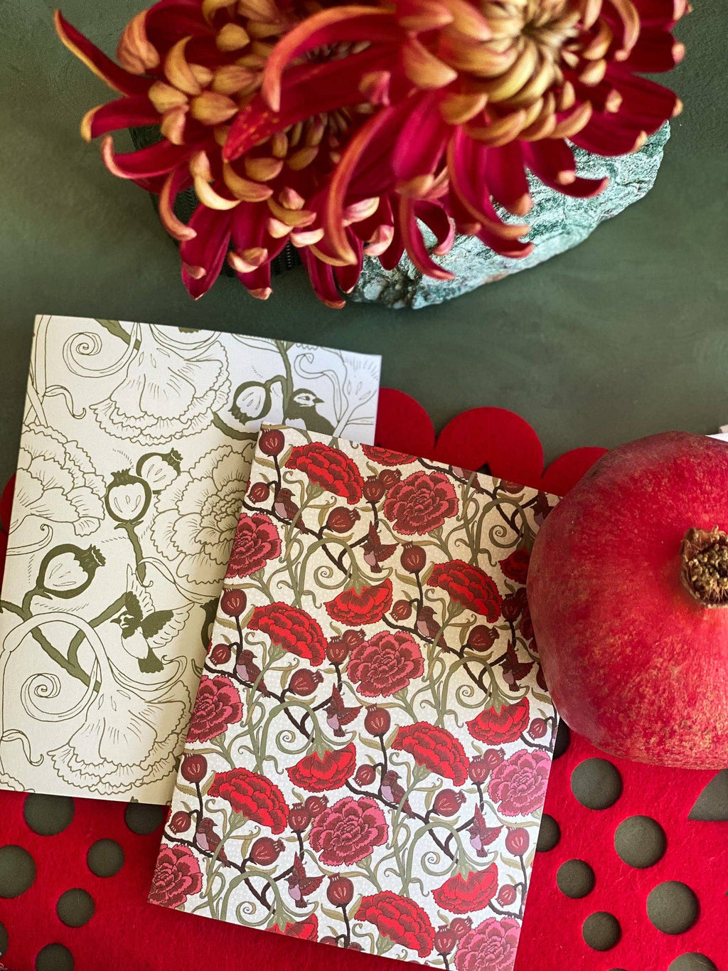 re:mused studio - Carnation Pomegranate (red) A2 Greeting Card: