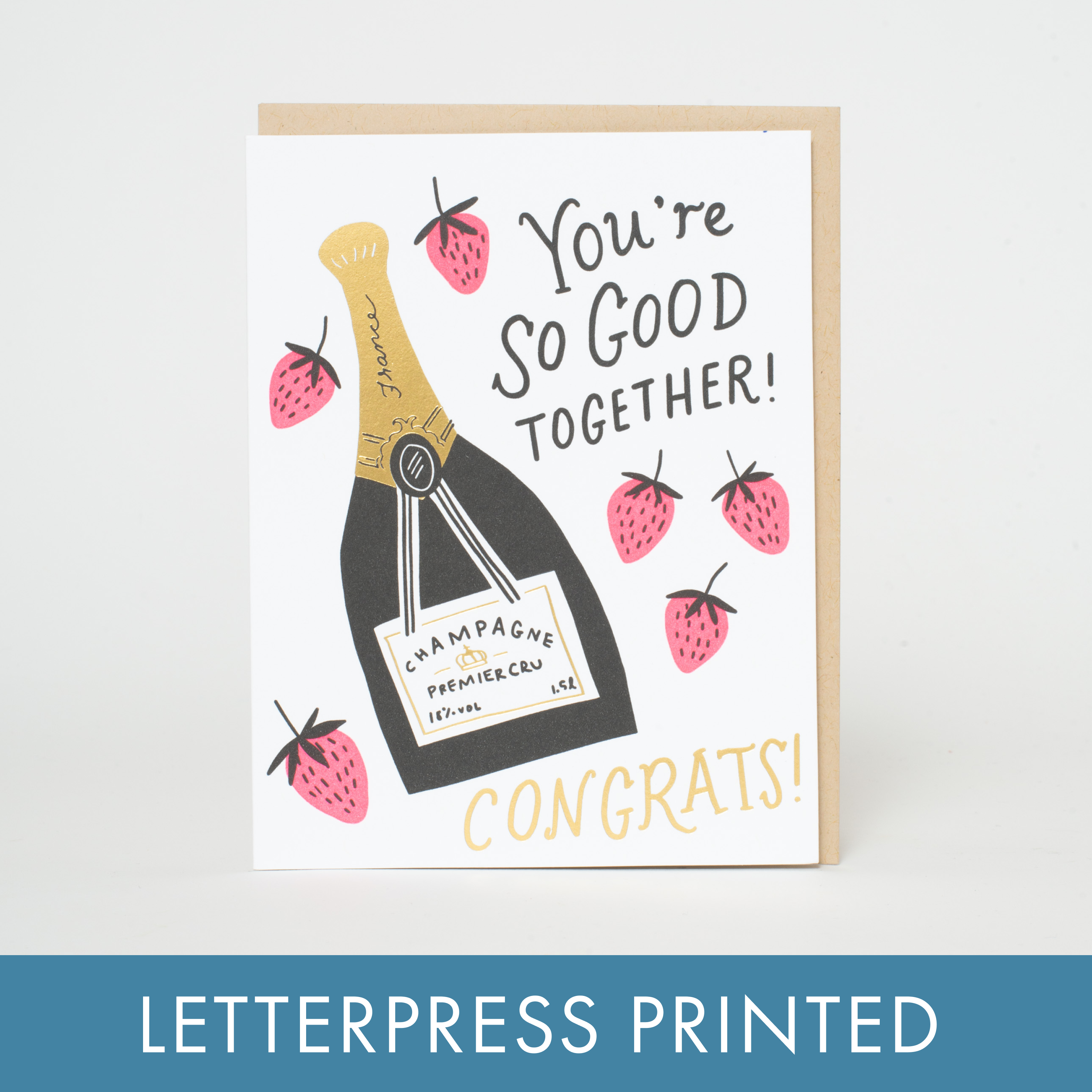 Egg Press Manufacturing - Wedding Congrats Champagne Letterpress Greeting Card by Hello!Lucky