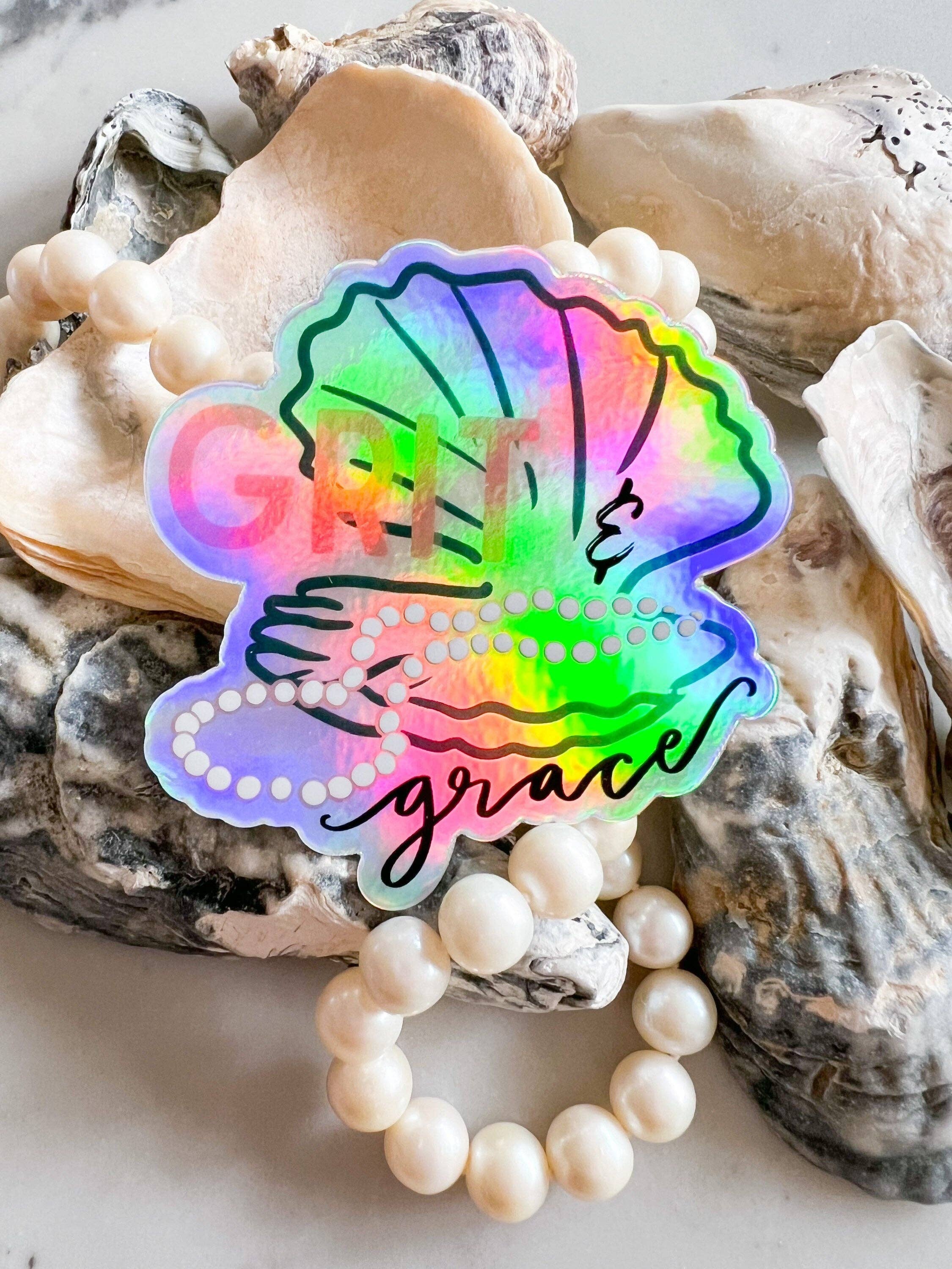 Thirteenwinks - Grit and grace -pearl necklace oyster holographic sticker