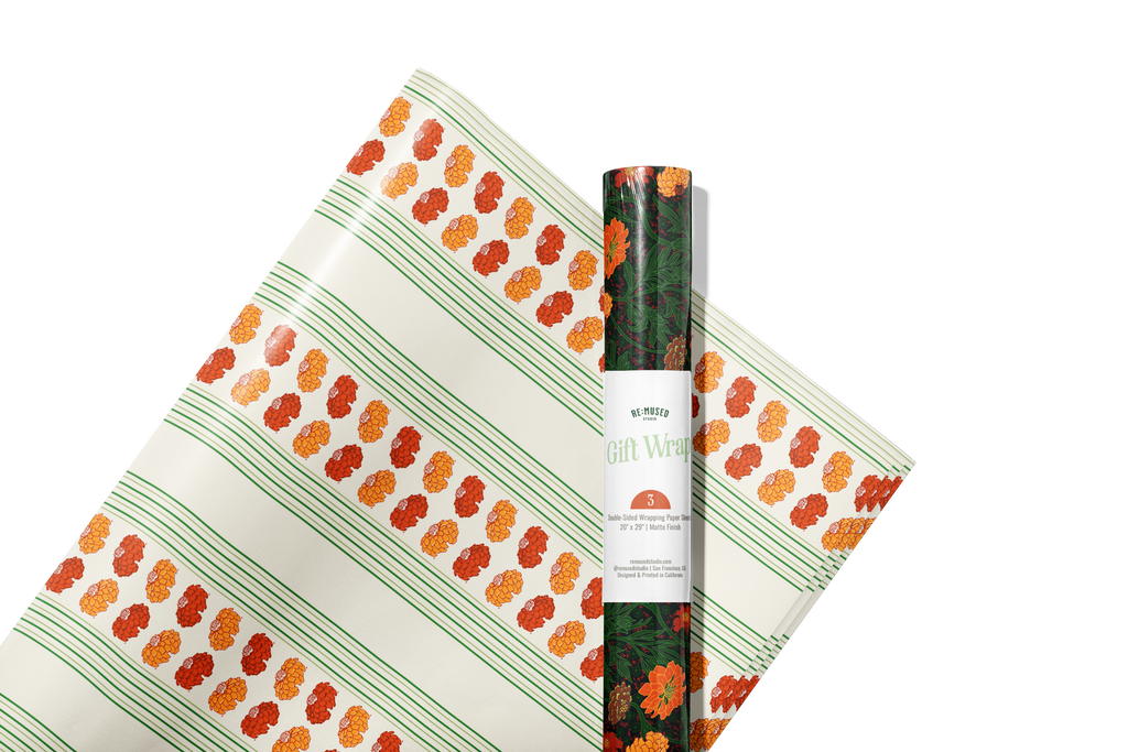 re:mused studio - Zinnia Gift Wrap Sheet – Double Sided: Single Sheets
