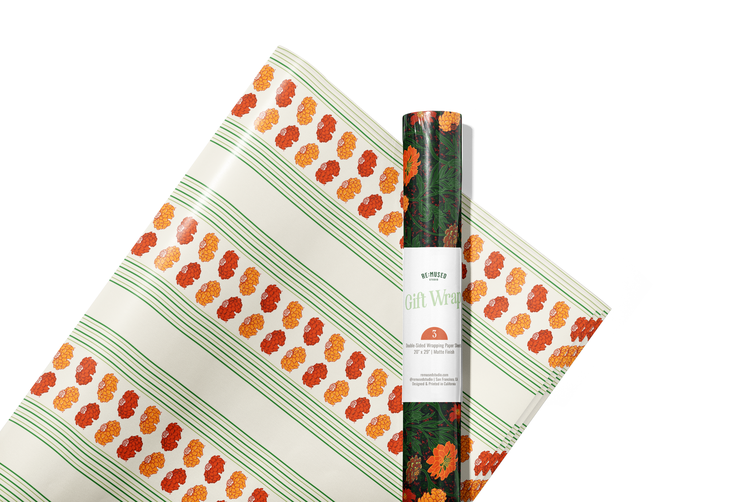 re:mused studio - Zinnia Gift Wrap Sheet – Double Sided: Single Sheets