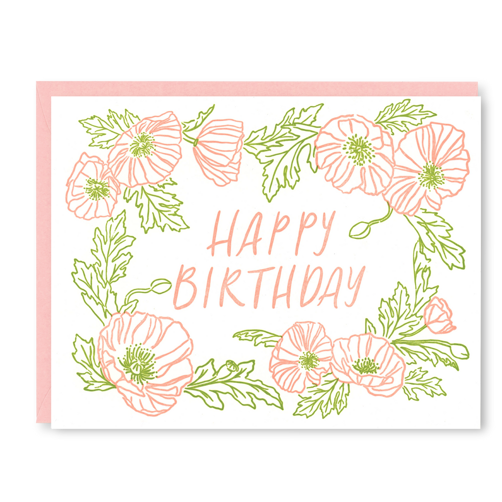 Kindred Letterpress - Poppies Birthday Card
