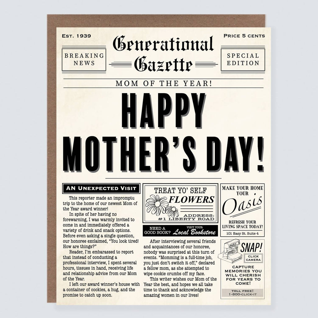 Morgan Swank Studio - Vintage Newspaper Punny Mother's Day Card