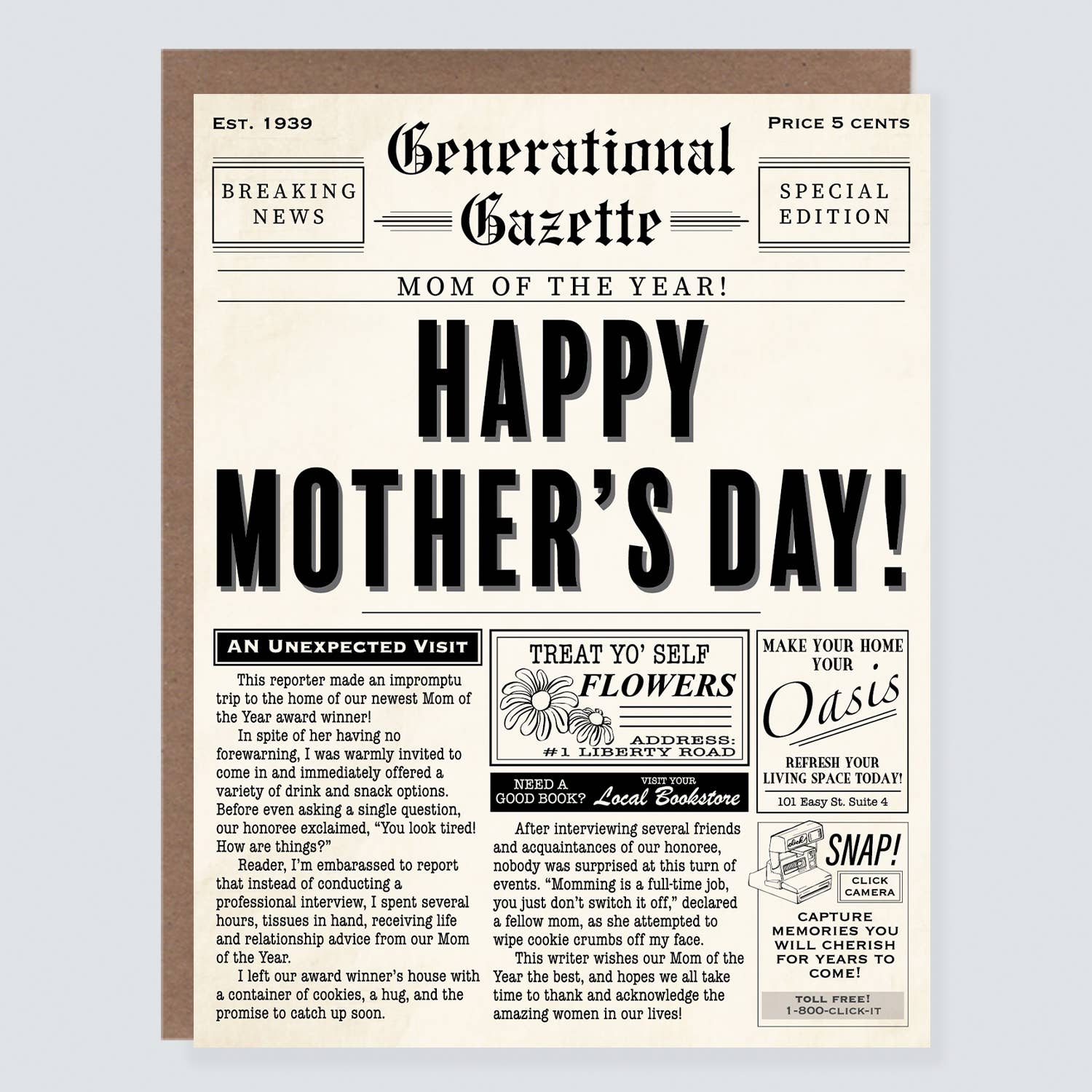 Morgan Swank Studio - Vintage Newspaper Punny Mother's Day Card