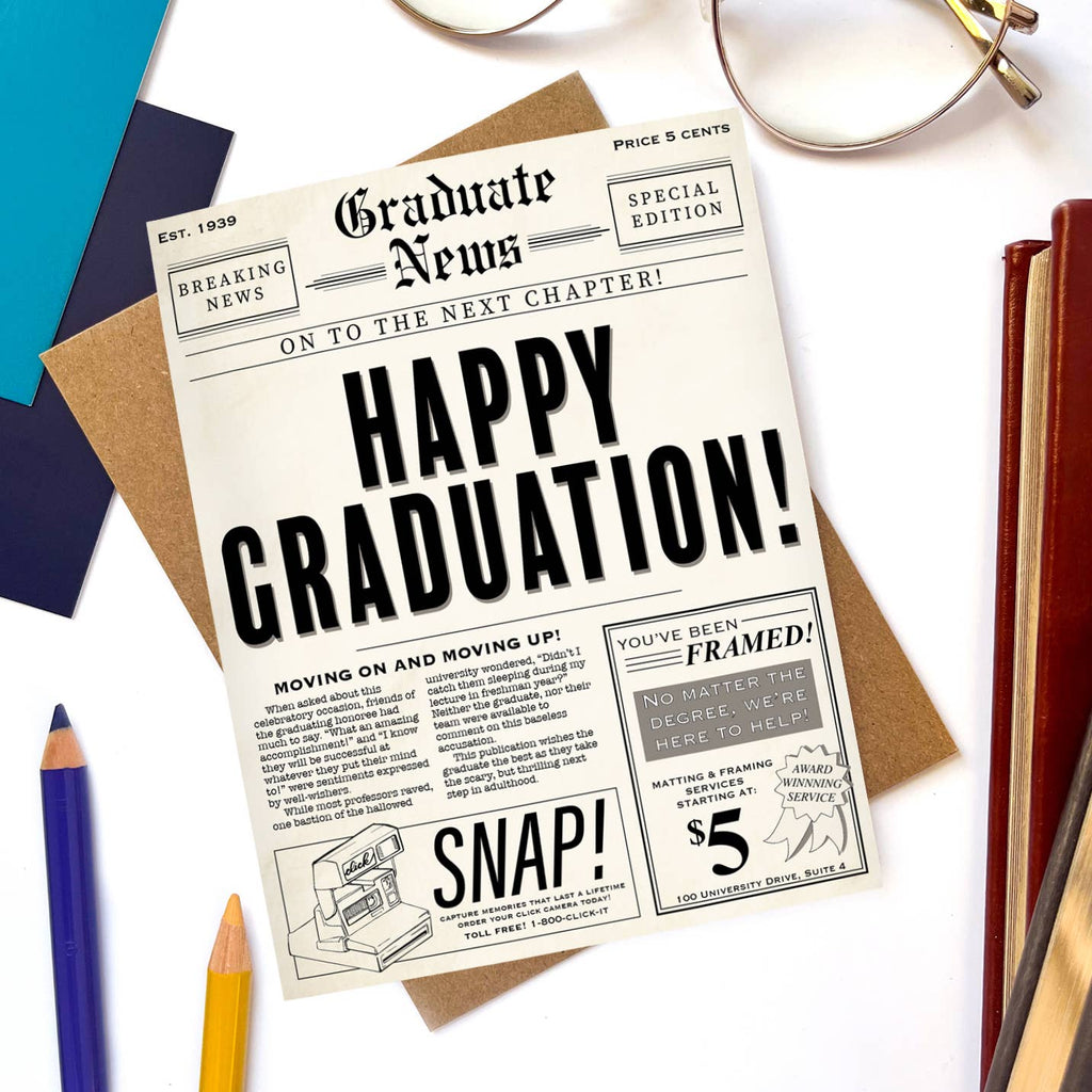 Morgan Swank Studio - Vintage Newspaper Punny Graduation Card
