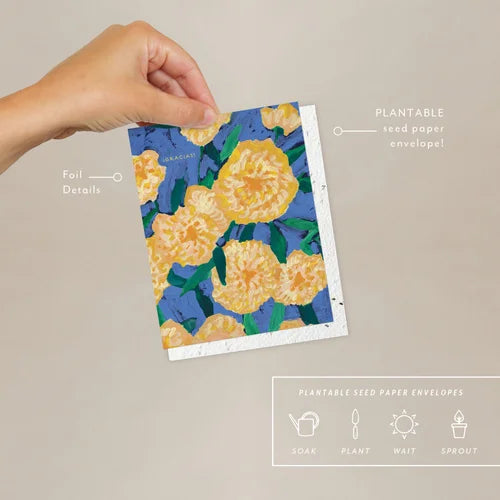 Seedlings, Bursts of Marigolds Thank You Card