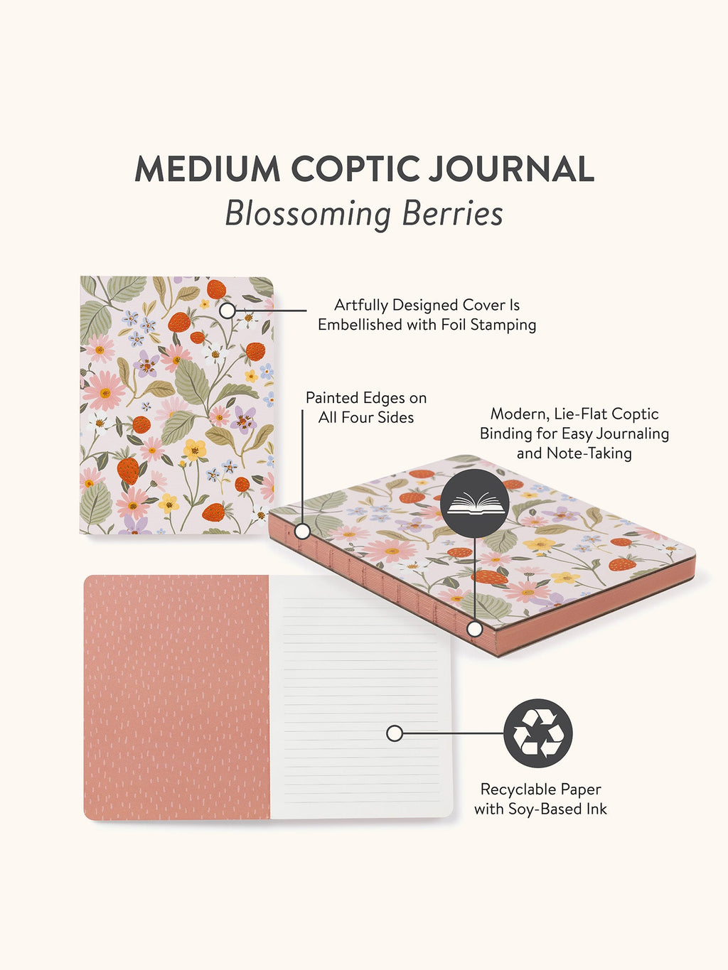 Studio Oh!, Blossoming Berries Medium Coptic- Bound Journal