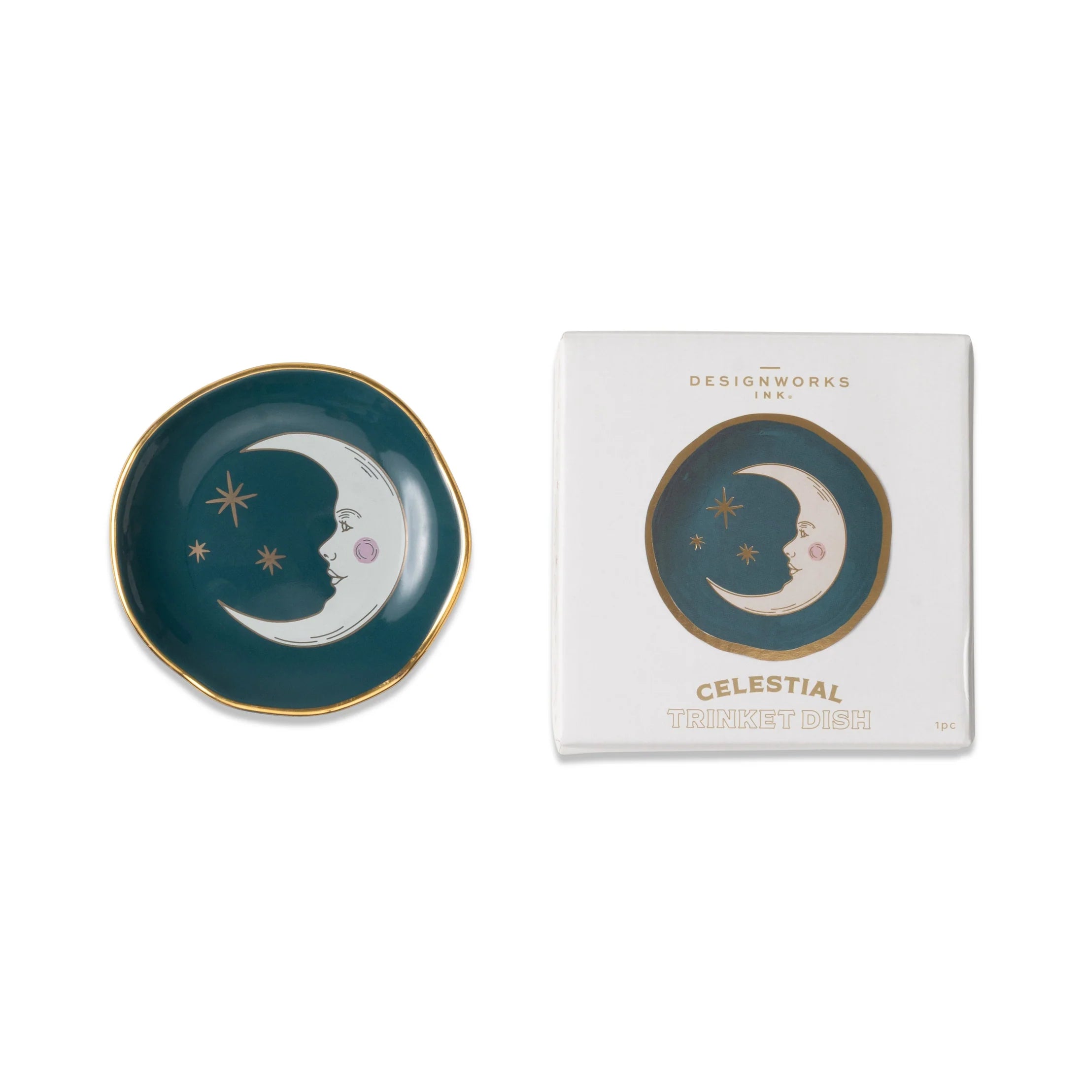 Designworks Ink Celestial Teal Moon Ceramic Trinket Dish