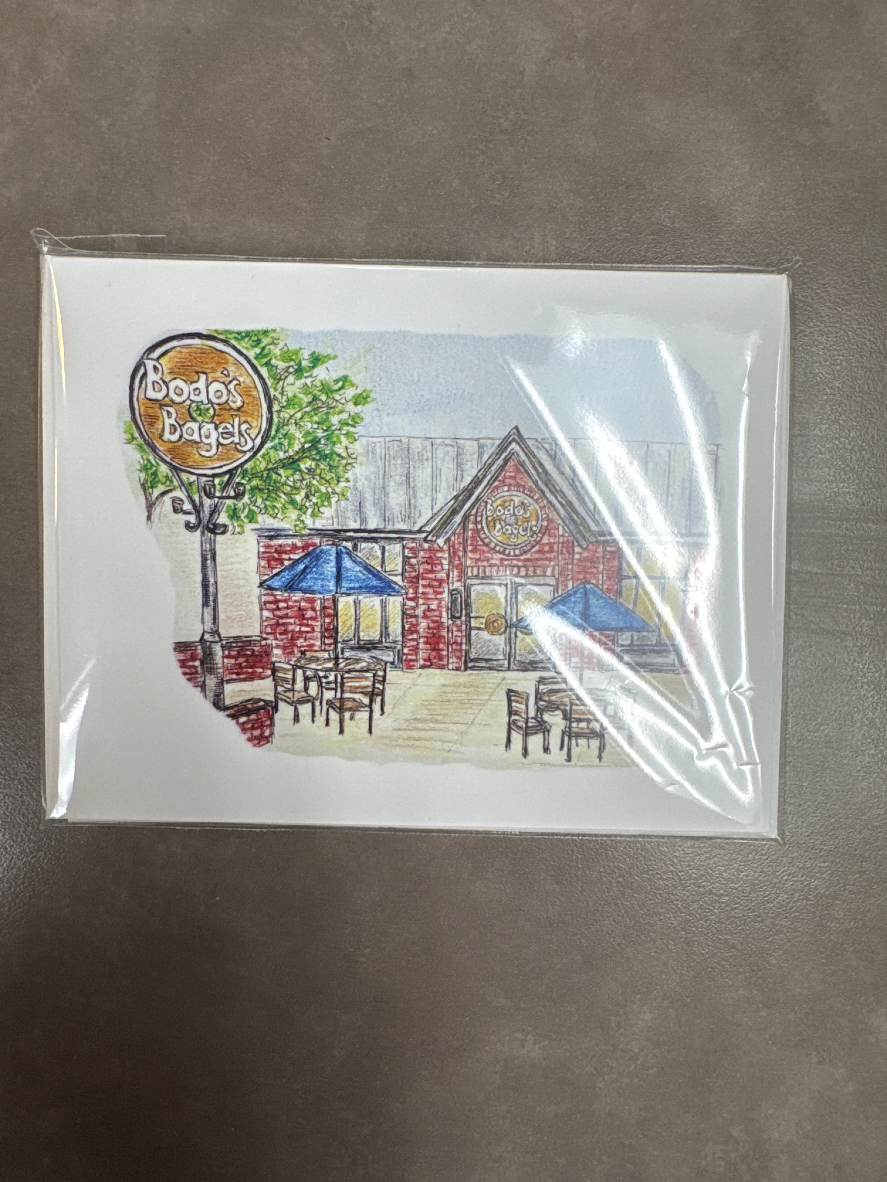 Cabell Crowder Art, Bodo's Bagels Folded Cards + envelopes