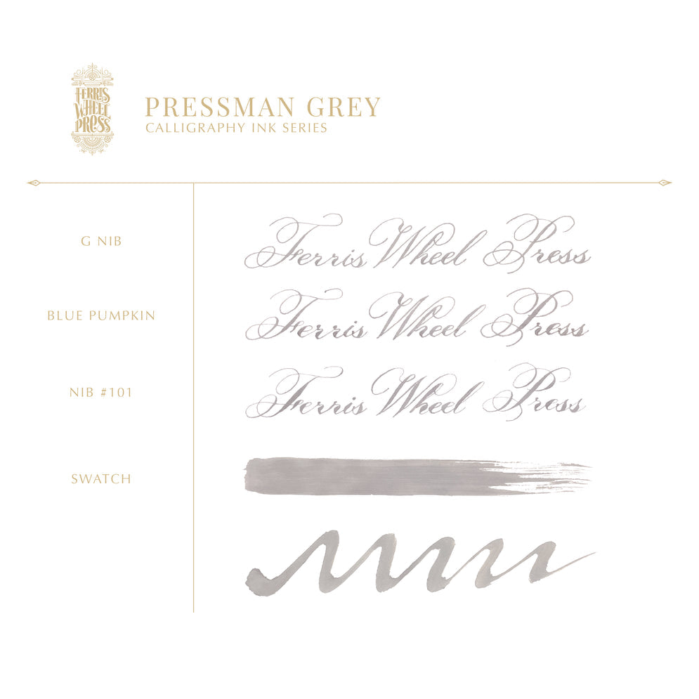Ferris Wheel Press, Calligraphy Ink, Pressman Grey, 28ml